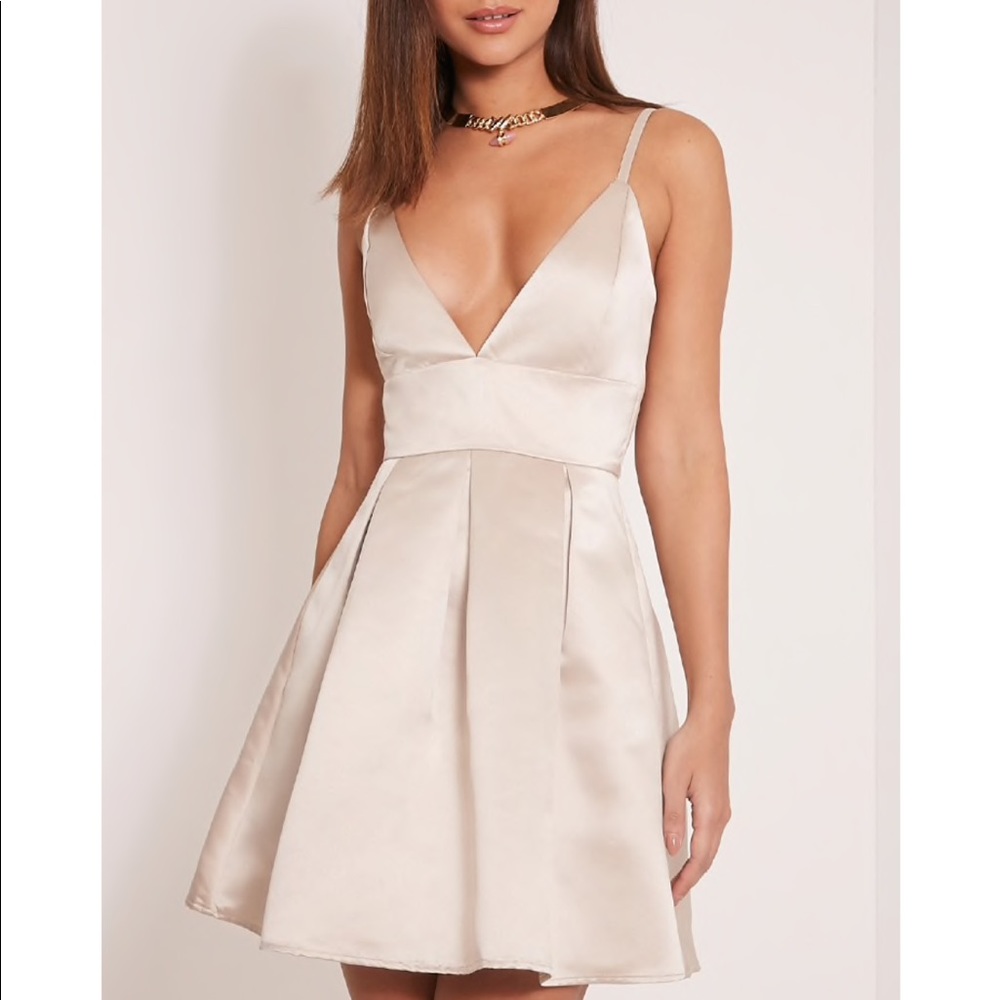Annora Champagne Satin Strappy Skater Dress